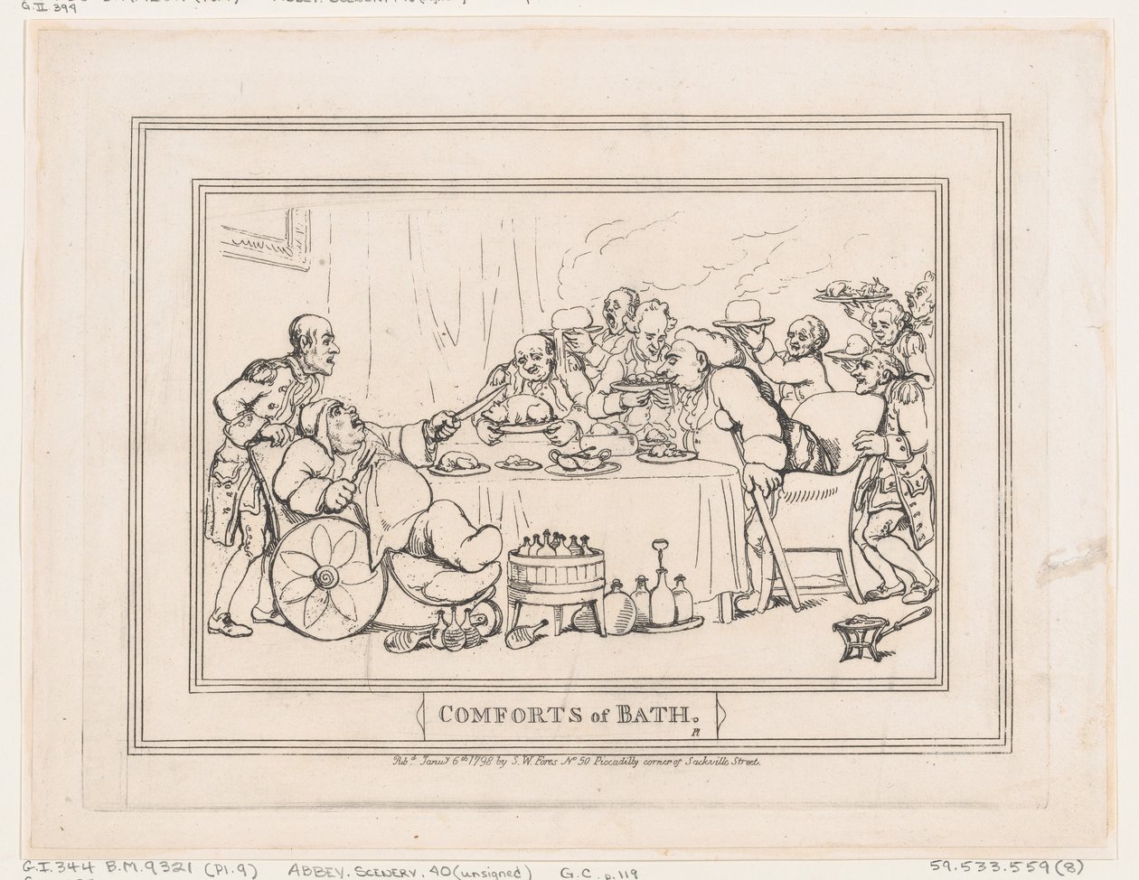 Comforts of Bath, Placa 9, 6 de Janeiro de 1798., 6 de Janeiro de 1798. de Thomas Rowlandson