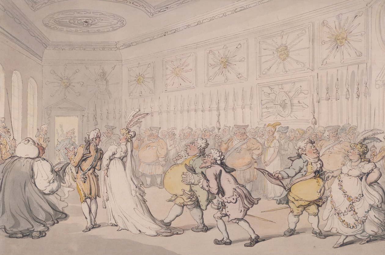 Cortesãos passando pela Câmara da Guarda, Palácio de St James, Londres, c1808 de Thomas Rowlandson