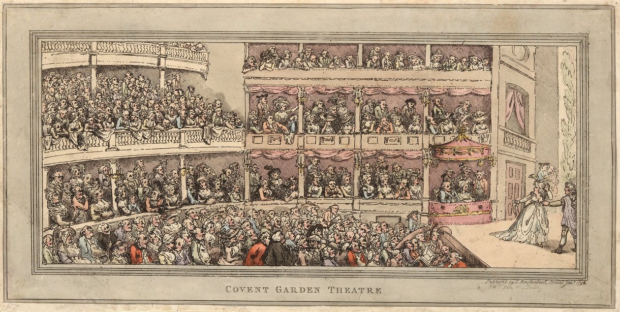 Covent Garden Theatre, pub. Henry Brookes, 1786 (gravura colorida à mão) de Thomas Rowlandson