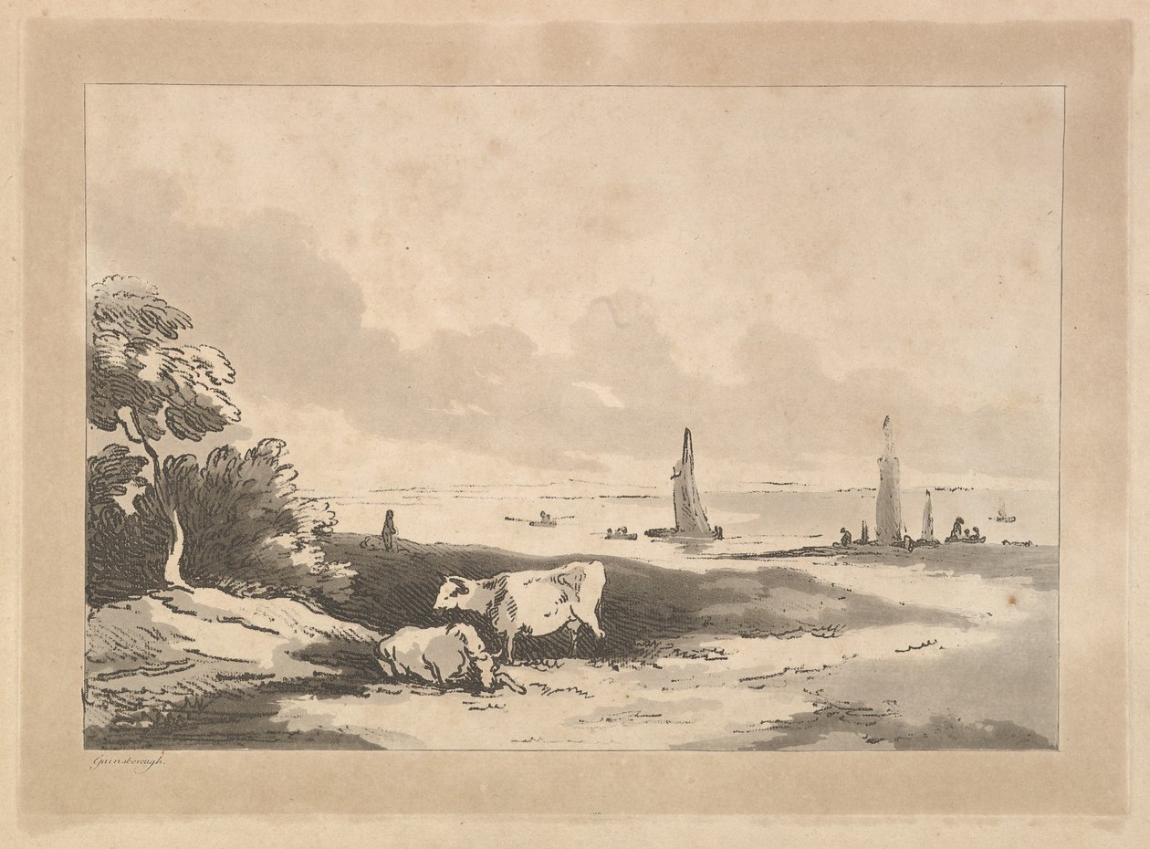 Vacas e Seascape, 1783-89. de Thomas Rowlandson