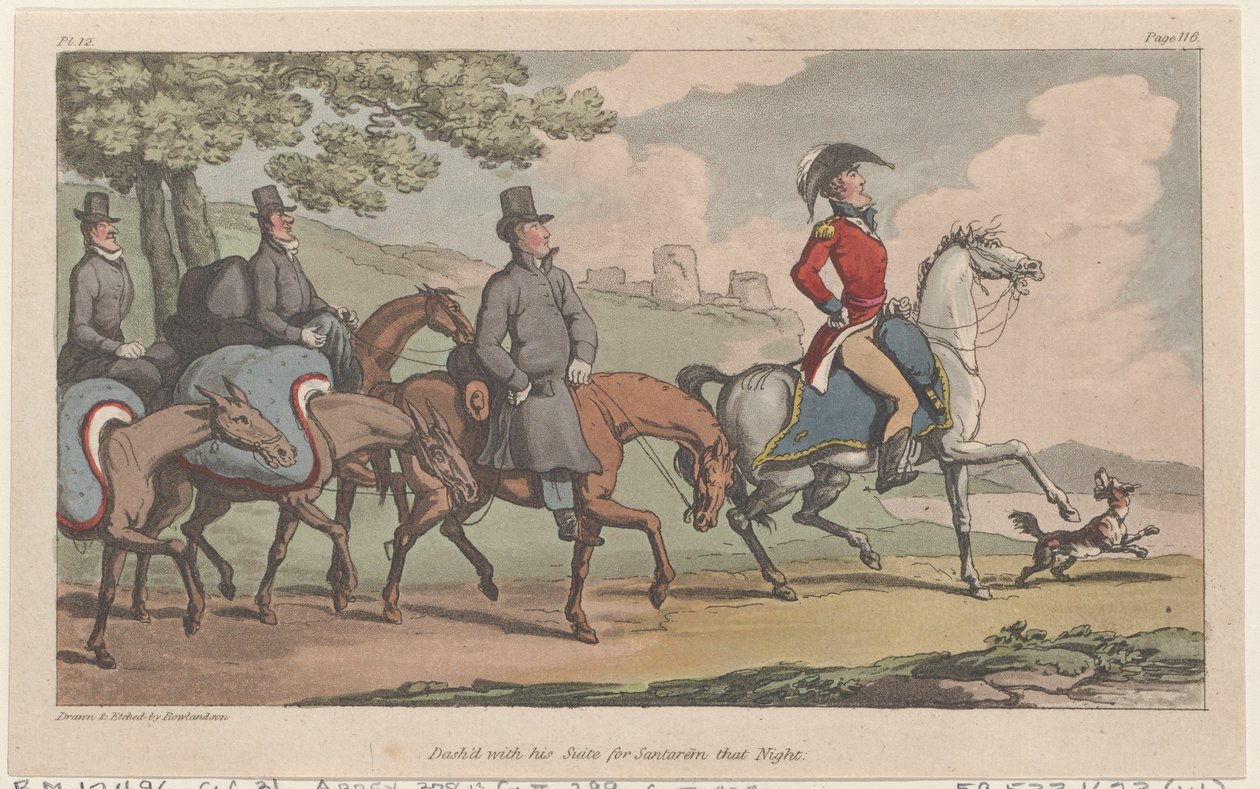 Fugiu com sua suíte para Santarém naquela noite, de The Military Adventures of Johnny New..., 1815. de Thomas Rowlandson