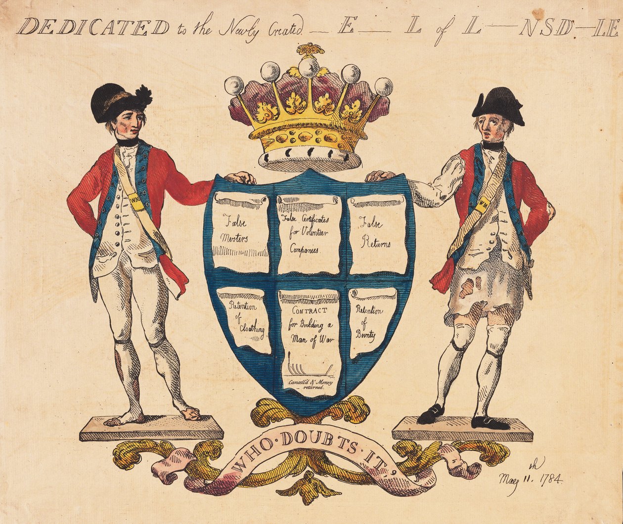 Dedicado ao E-l recém-criado de L-nsd-le, pub. 1784 (gravura colorida à mão) de Thomas Rowlandson