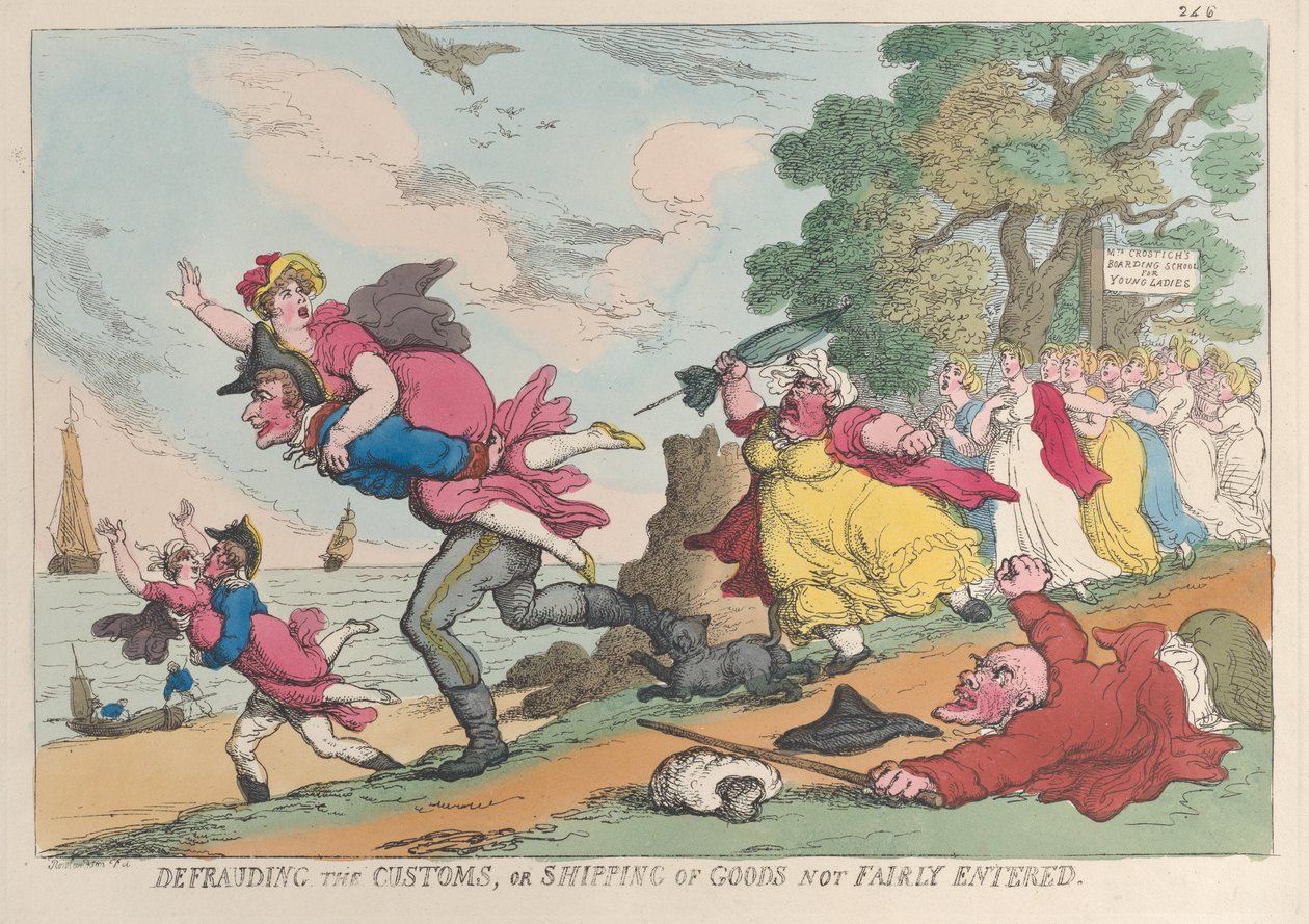 Fraude na alfândega ou envio de mercadorias não devidamente registradas, 1º de março de 1815., 1º de março de 1815. de Thomas Rowlandson
