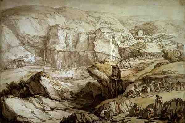 Delabole Slate Quarry (caneta, tinta, aquarela e lápis em papel Whatman) de Thomas Rowlandson