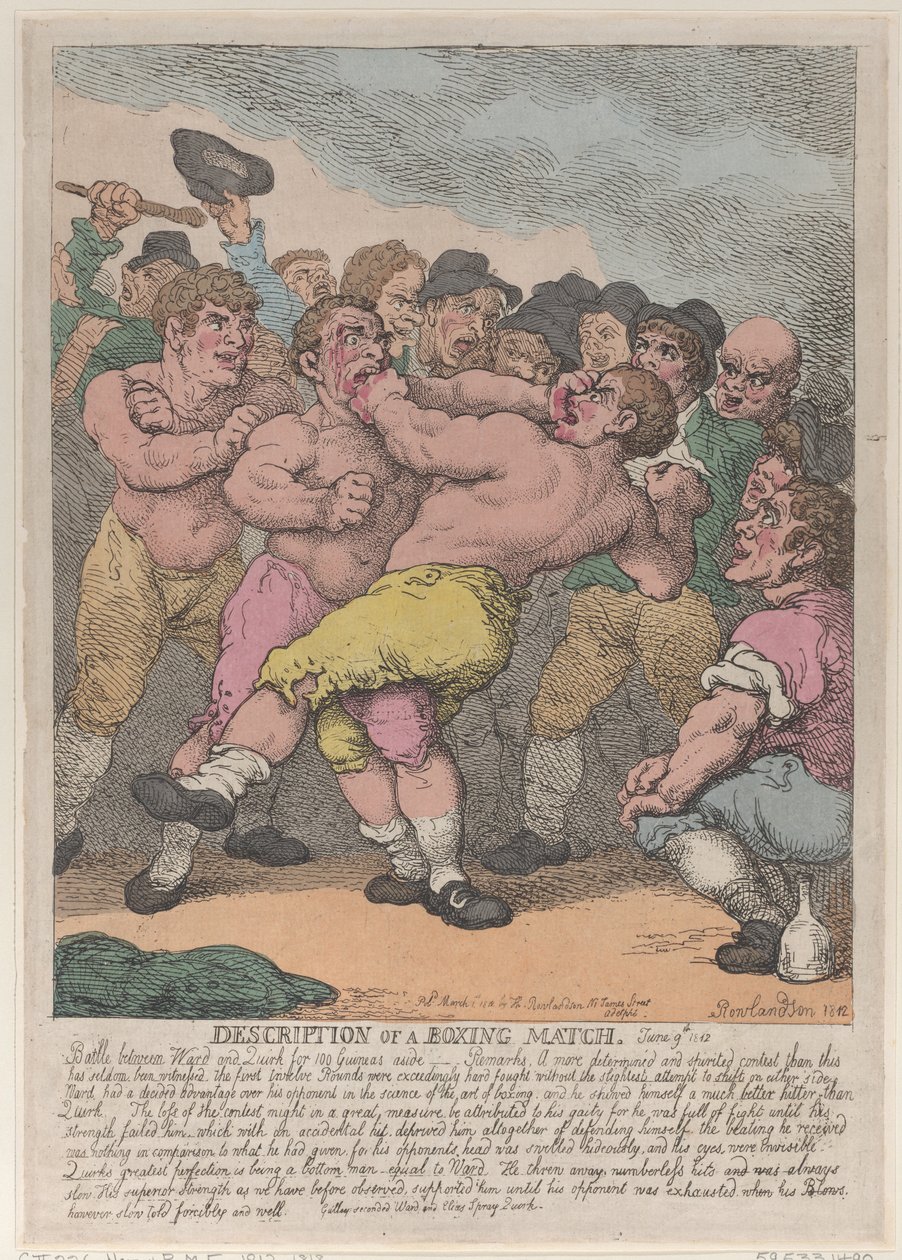 Descrição de uma luta de boxe entre Ward e Quirk para 100 Guinés de cada lado, Marc..., 1 de março de 1812. de Thomas Rowlandson