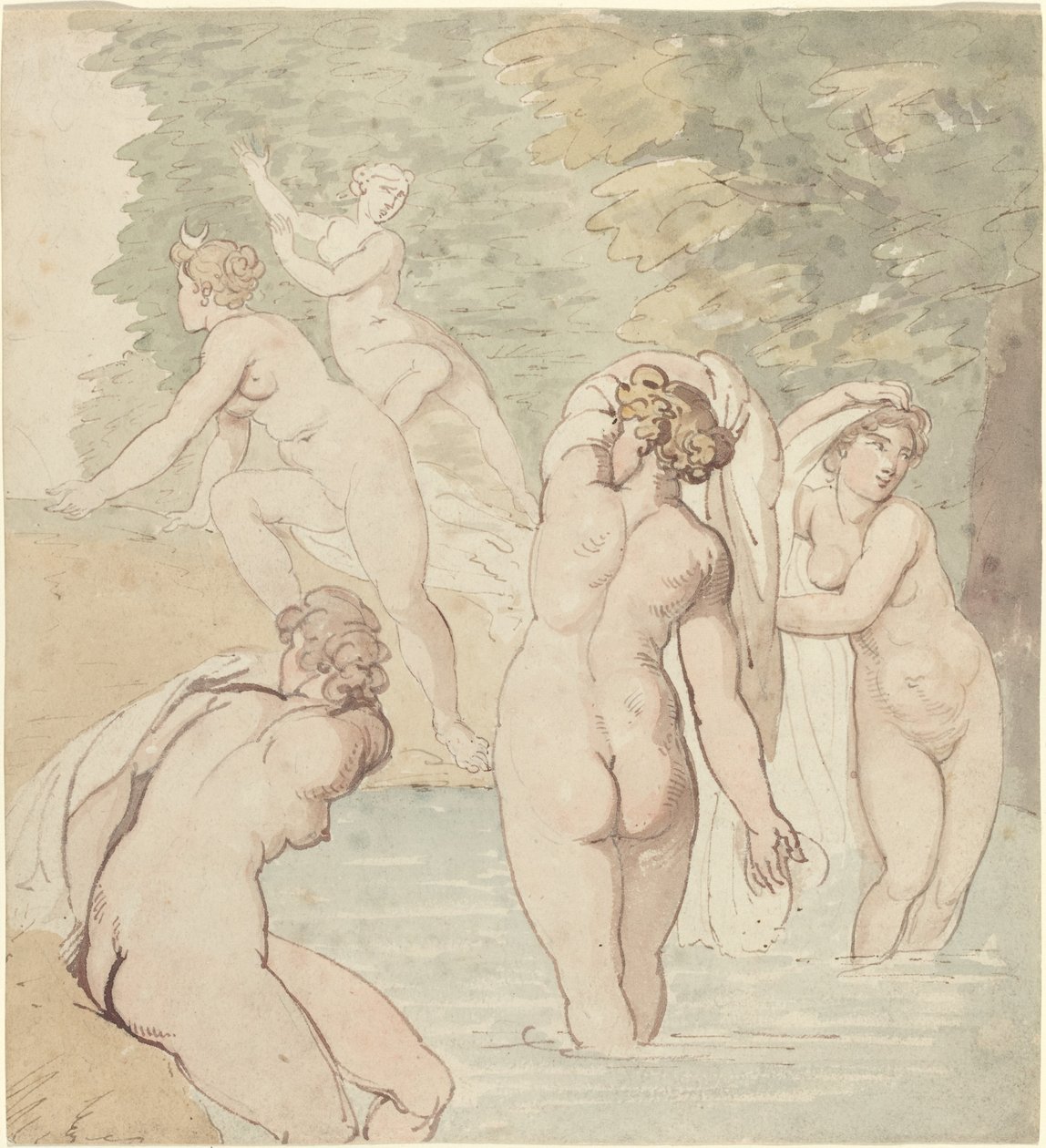 Diana e suas ninfas tomando banho de Thomas Rowlandson