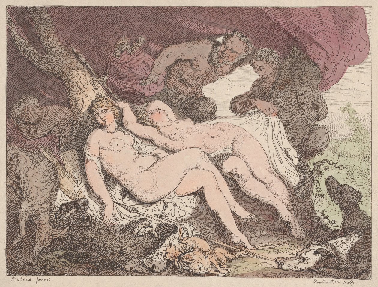Diana e suas ninfas espionadas por sátiros, 1790-1799., 1790-1799. de Thomas Rowlandson