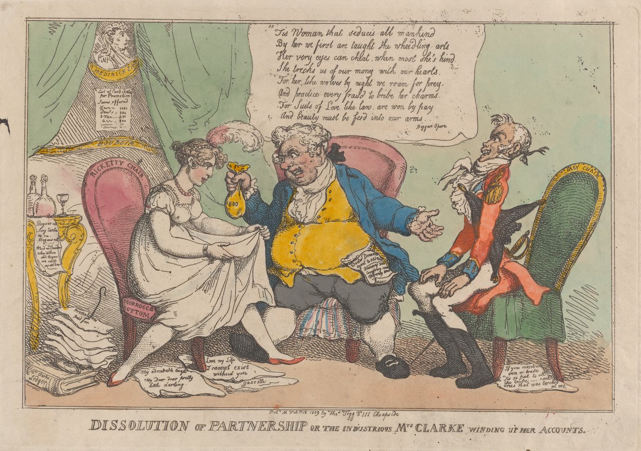 Dissolução de Parceria, ou a Industriosa Sra. Clarke Encerrando Seu Ac..., 15 de fevereiro de 1809. de Thomas Rowlandson