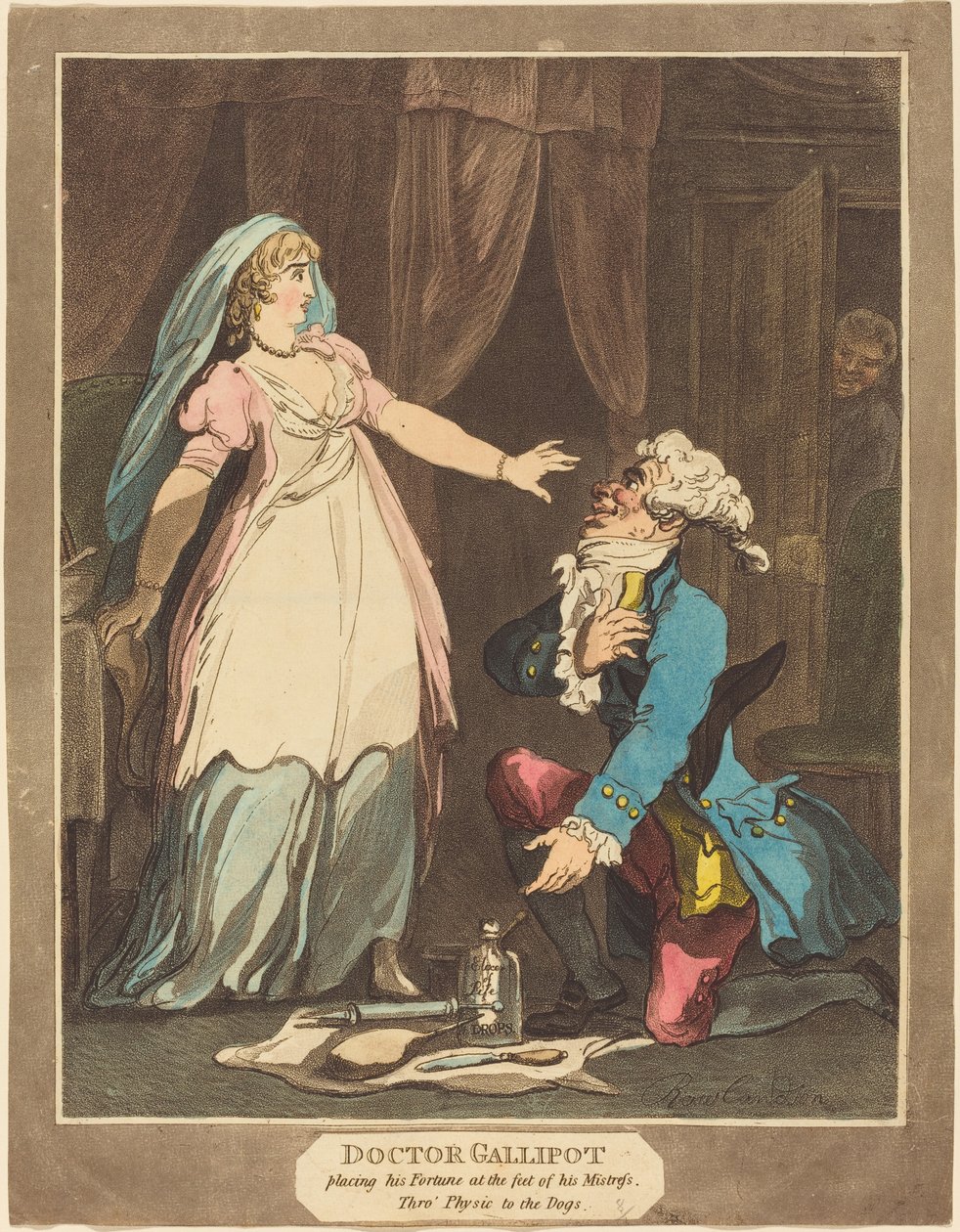Doutor Gallipot colocando sua Fortuna aos pés de sua Senhora de Thomas Rowlandson