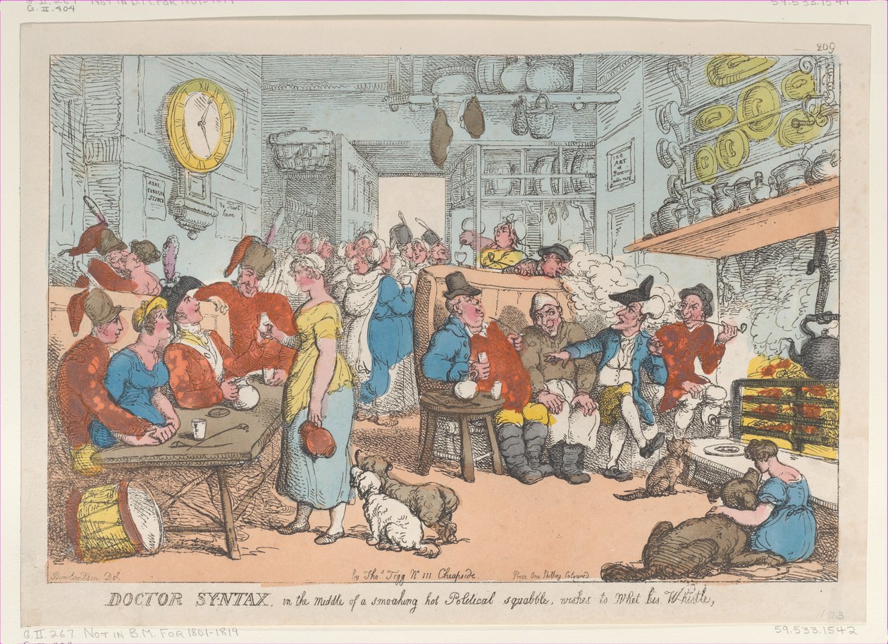 Doctor Syntax, in the Middle of a Smoking Hot Political Squabble, Wishes to Whe..., August 31, 1813. de Thomas Rowlandson