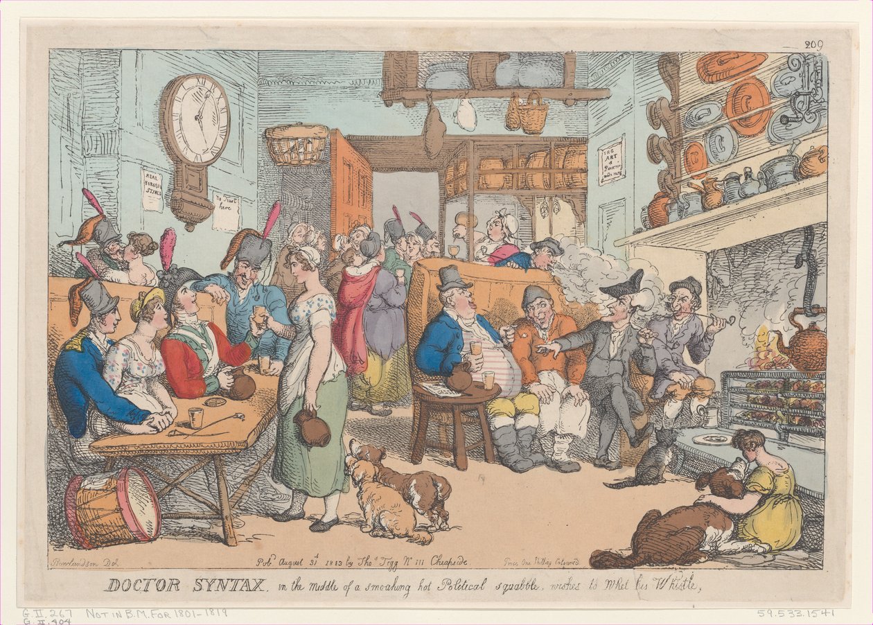 Doutor Sintaxe, no meio de uma disputa política quente e fumegante, Wishes to Whe..., 31 de agosto de 1813. de Thomas Rowlandson
