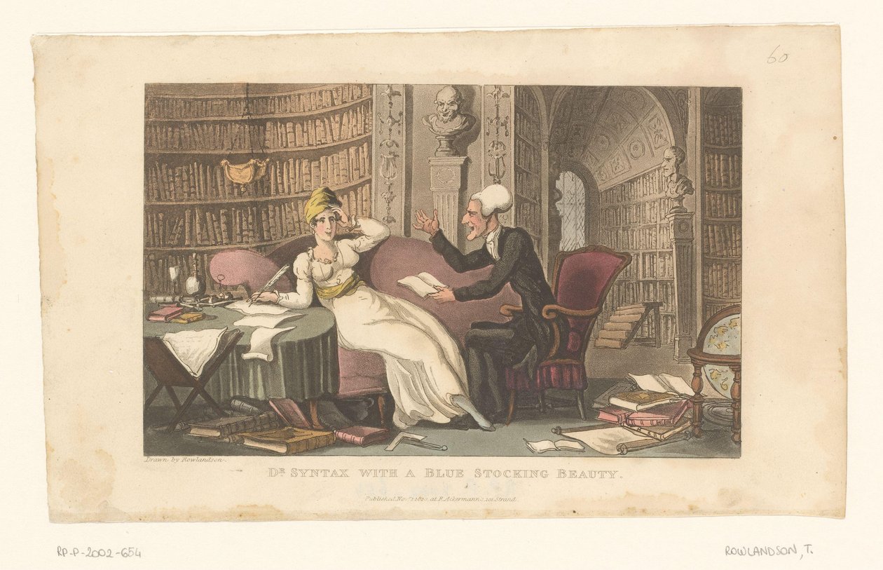 O Doutor Syntax com uma mulher numa biblioteca de Thomas Rowlandson