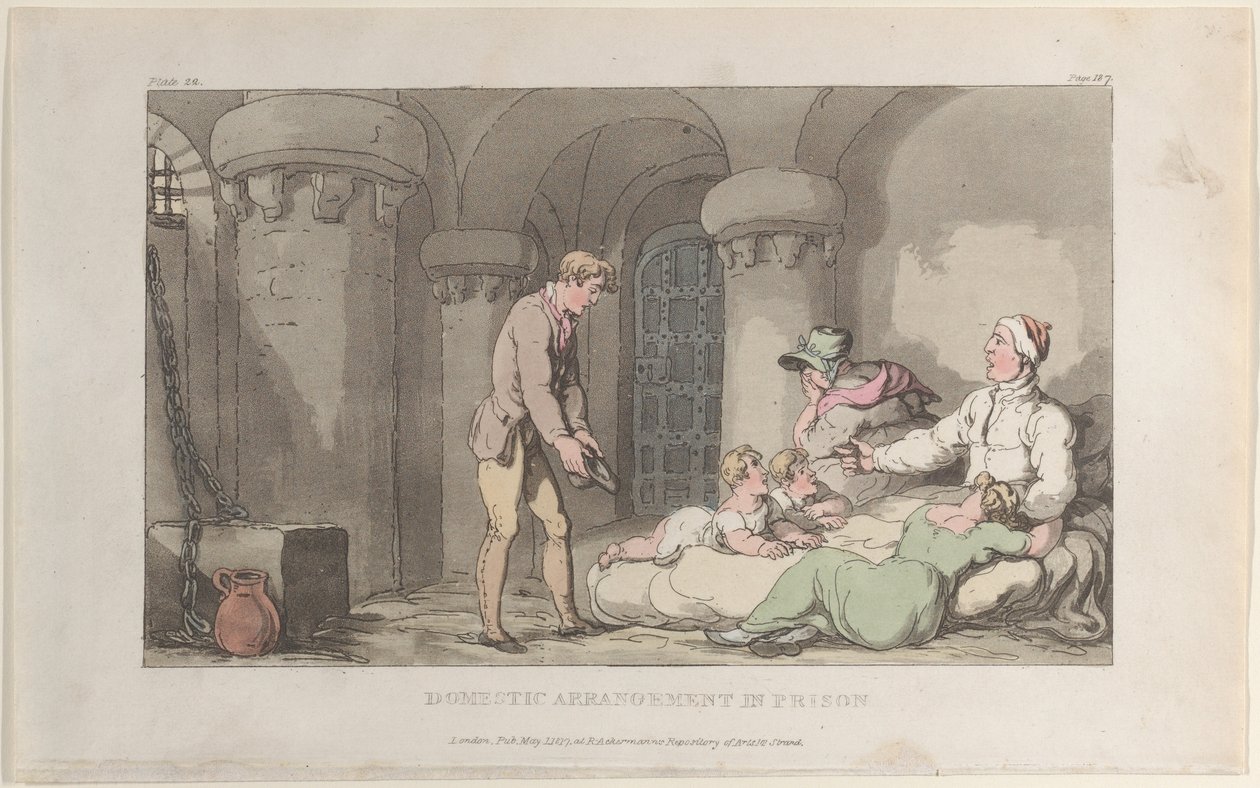 Arranjos domésticos na prisão, de The Vicar of Wakefield, 1 de Maio de 1817., 1 de Maio de 1817. de Thomas Rowlandson