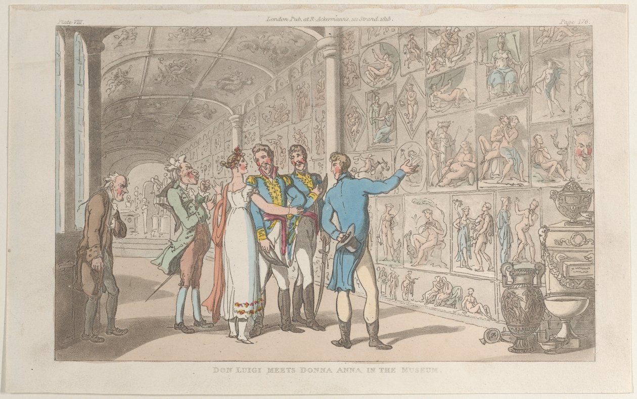 Don Luigi encontra Donna Anna no Museu, de Nápoles e da Campagna Felice: em..., 1 de junho de 1815. de Thomas Rowlandson