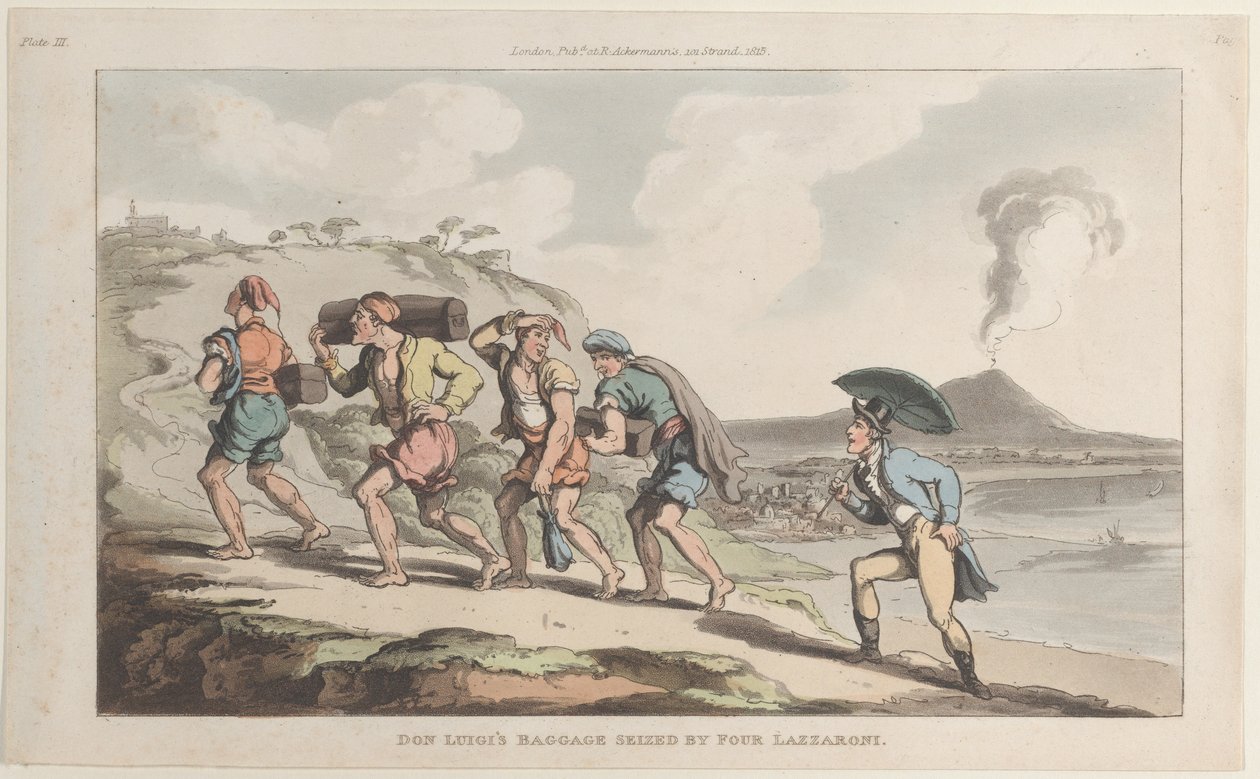 Bagagem de Dom Luigi apreendida por quatro Lazzaroni, de Nápoles e da Campagna Felice..., 1º de junho de de Thomas Rowlandson