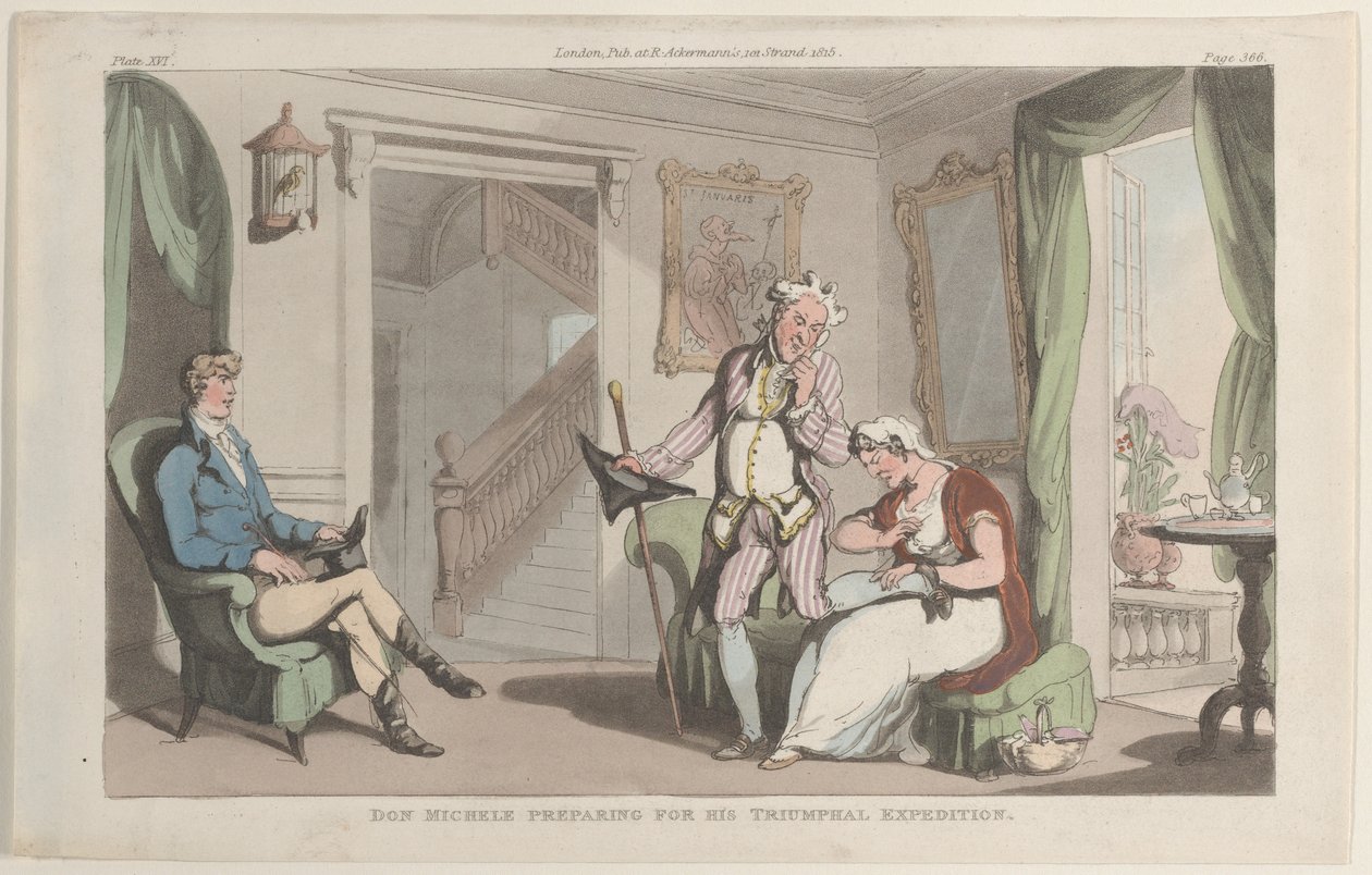 Don Michele se preparando para sua expedição triunfal, de Nápoles e da Campagna ..., 1 de junho de 1815. de Thomas Rowlandson