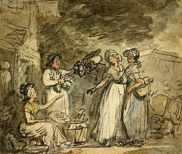 Dr Sintaxe de negociação de patos (caneta e tinta e aquarela sobre papel) de Thomas Rowlandson