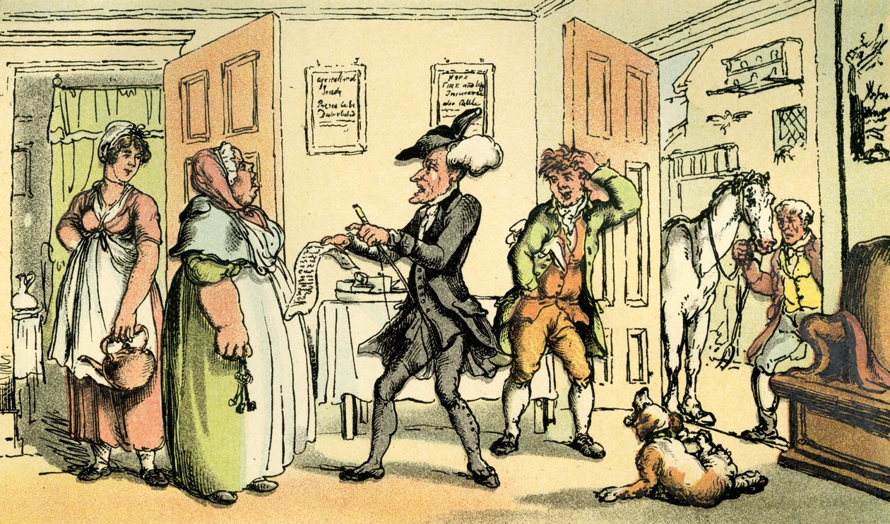 "Dr. Syntax disputando sua conta com a senhoria de Thomas Rowlandson