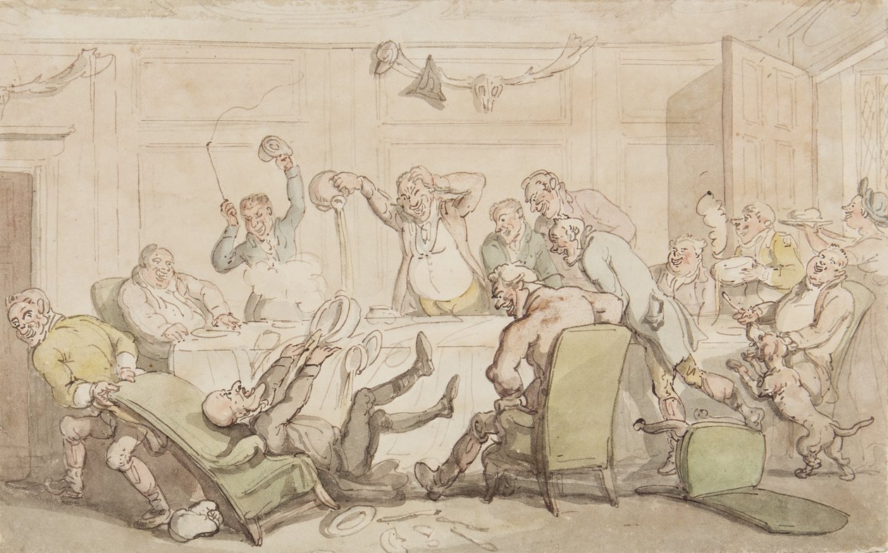 Dr Syntax tem um acidente no Club (ink & wc on paper) de Thomas Rowlandson