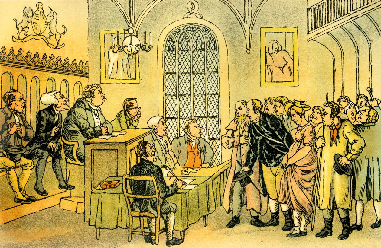 "Dr. Sintaxe num tribunal de justiça de Thomas Rowlandson