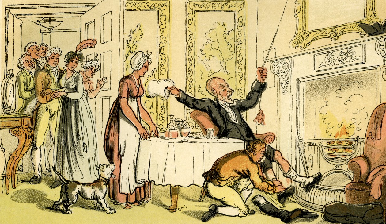 "Dr. Sintaxe erra a casa de um cavalheiro para uma pousada de Thomas Rowlandson