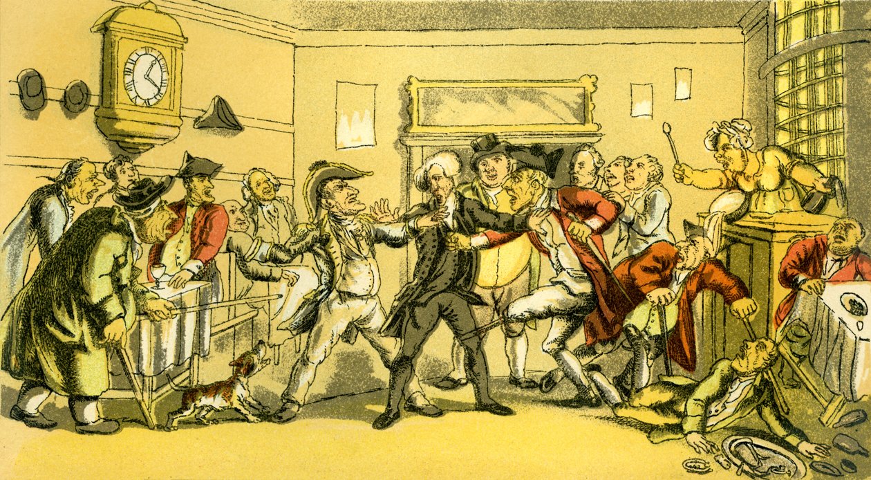 "Dr. Sintaxe presente numa discussão de cafetaria de Thomas Rowlandson