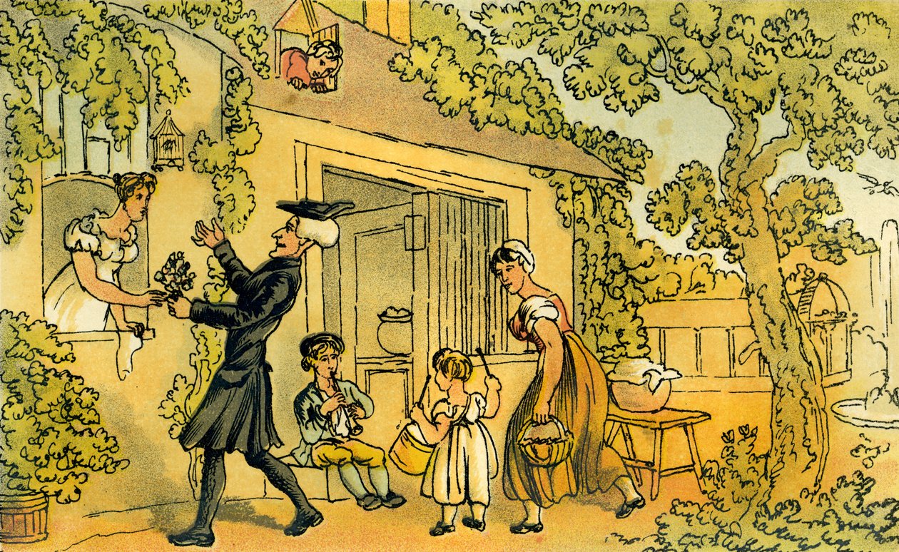 "Dr. Sintaxe apresentando uma oferta floral de Thomas Rowlandson
