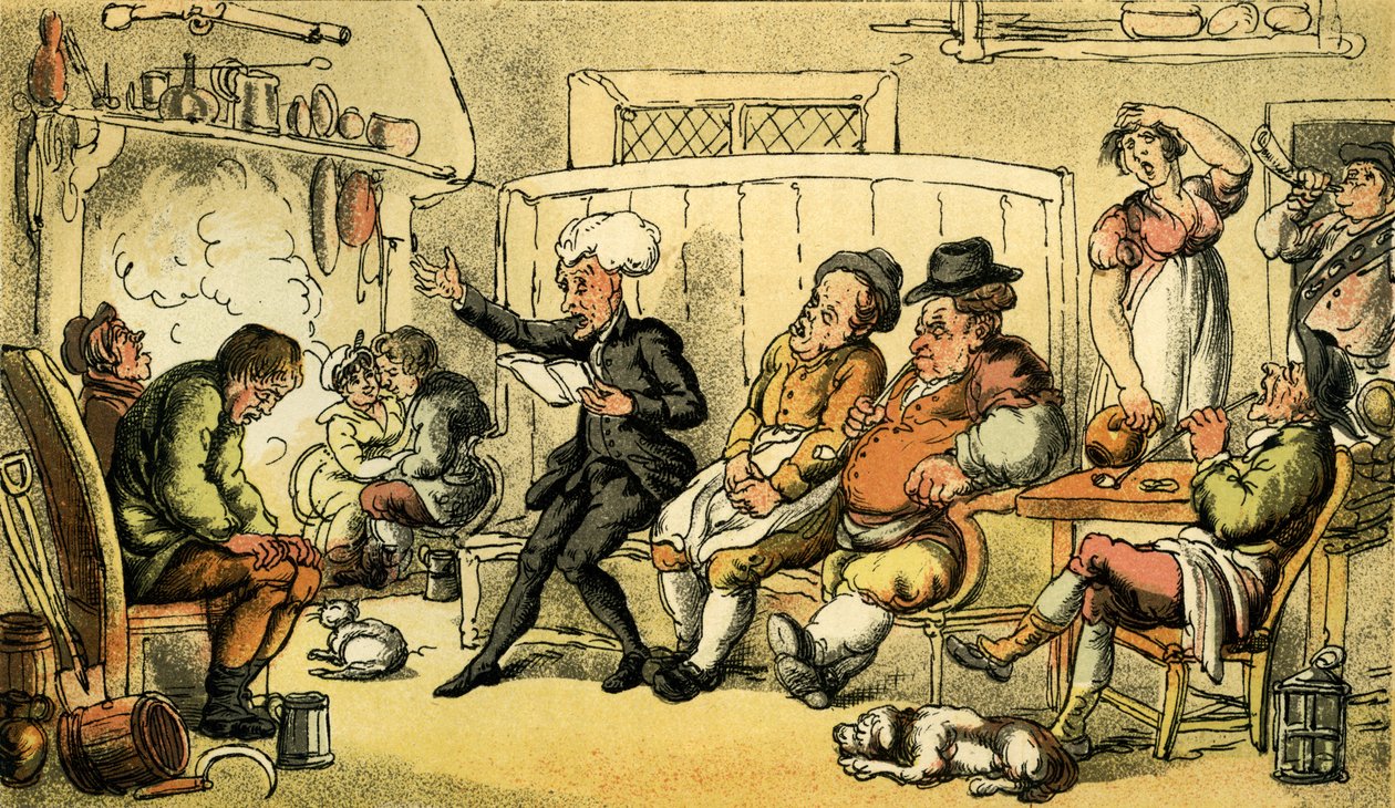 Dr. Sintaxe lendo sua turnê. de Thomas Rowlandson