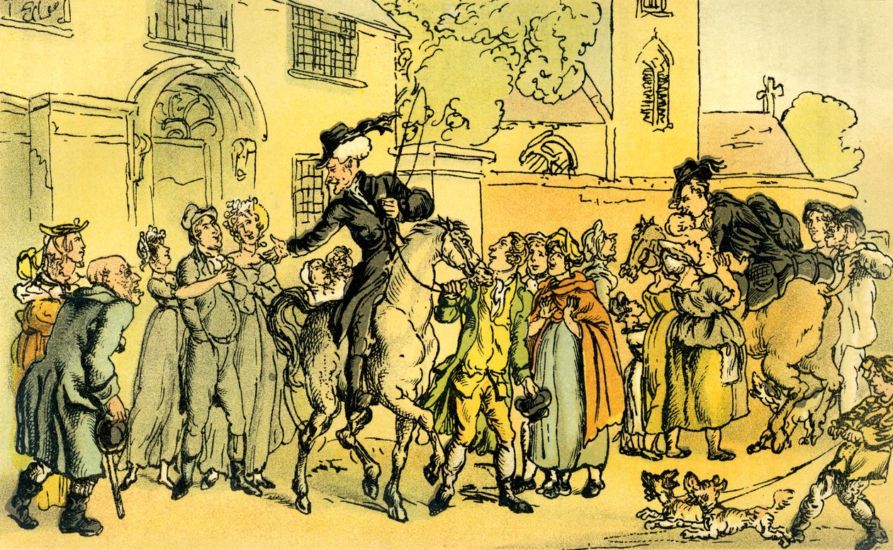 "O Dr. Sintaxe a sair na sua segunda viagem de Thomas Rowlandson