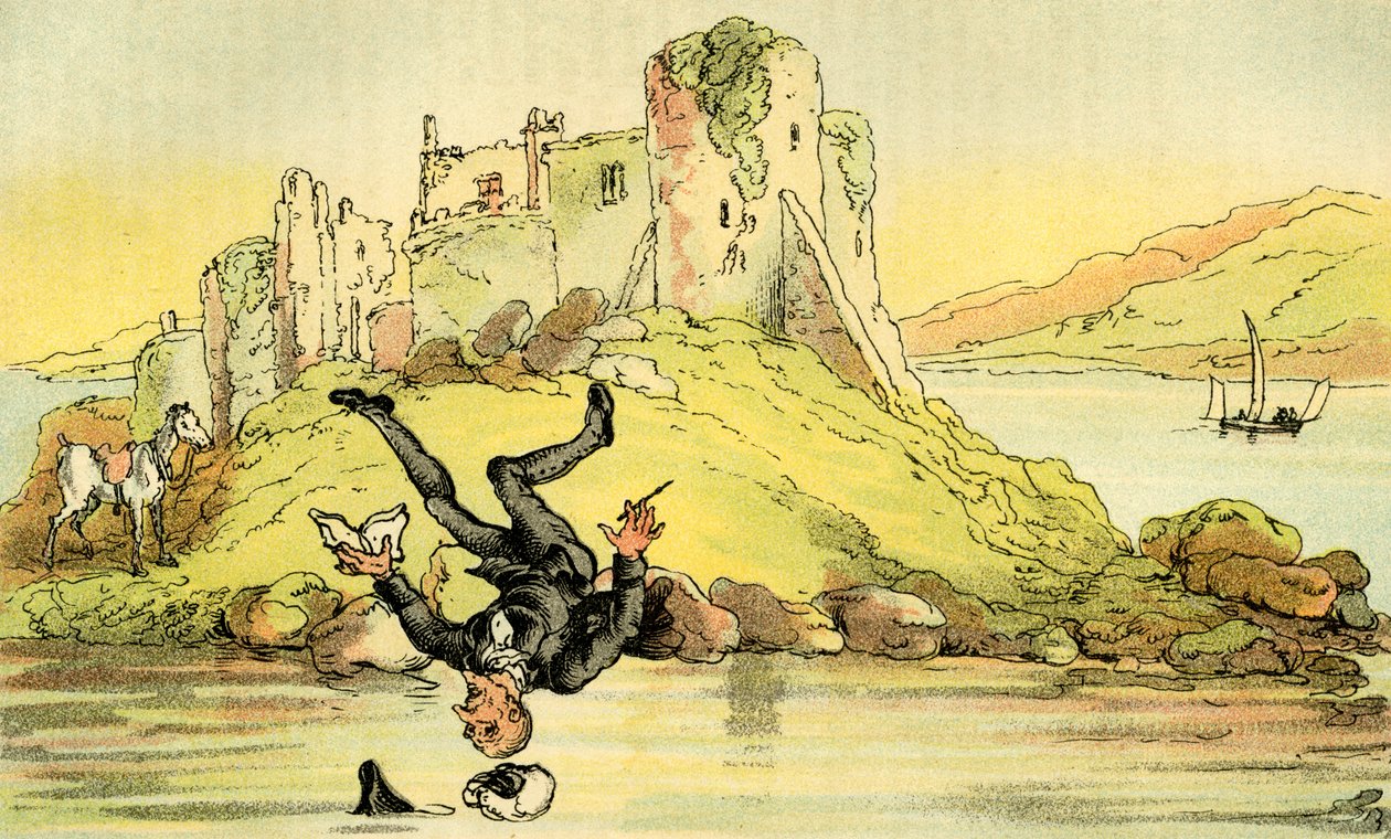 "Dr. Sintaxe a cair na água de Thomas Rowlandson