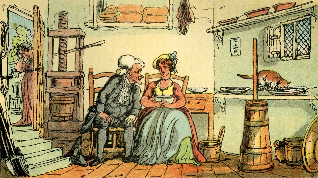 "Dr. Sintaxe com a empregada leiteira de Thomas Rowlandson