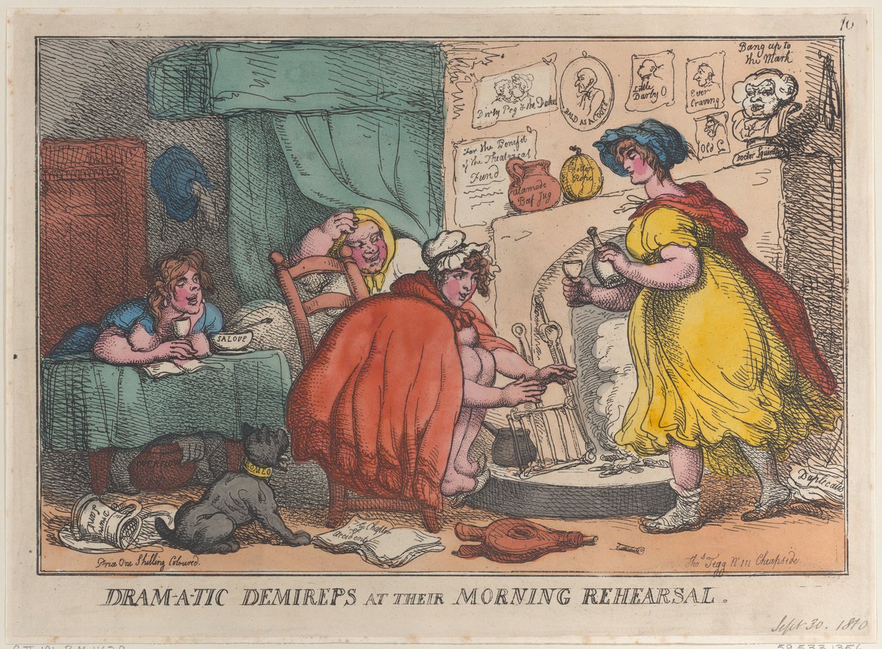 Dram-a-tic Demireps em seu ensaio matinal, 30 de setembro de 1810., 30 de setembro de 1810. de Thomas Rowlandson