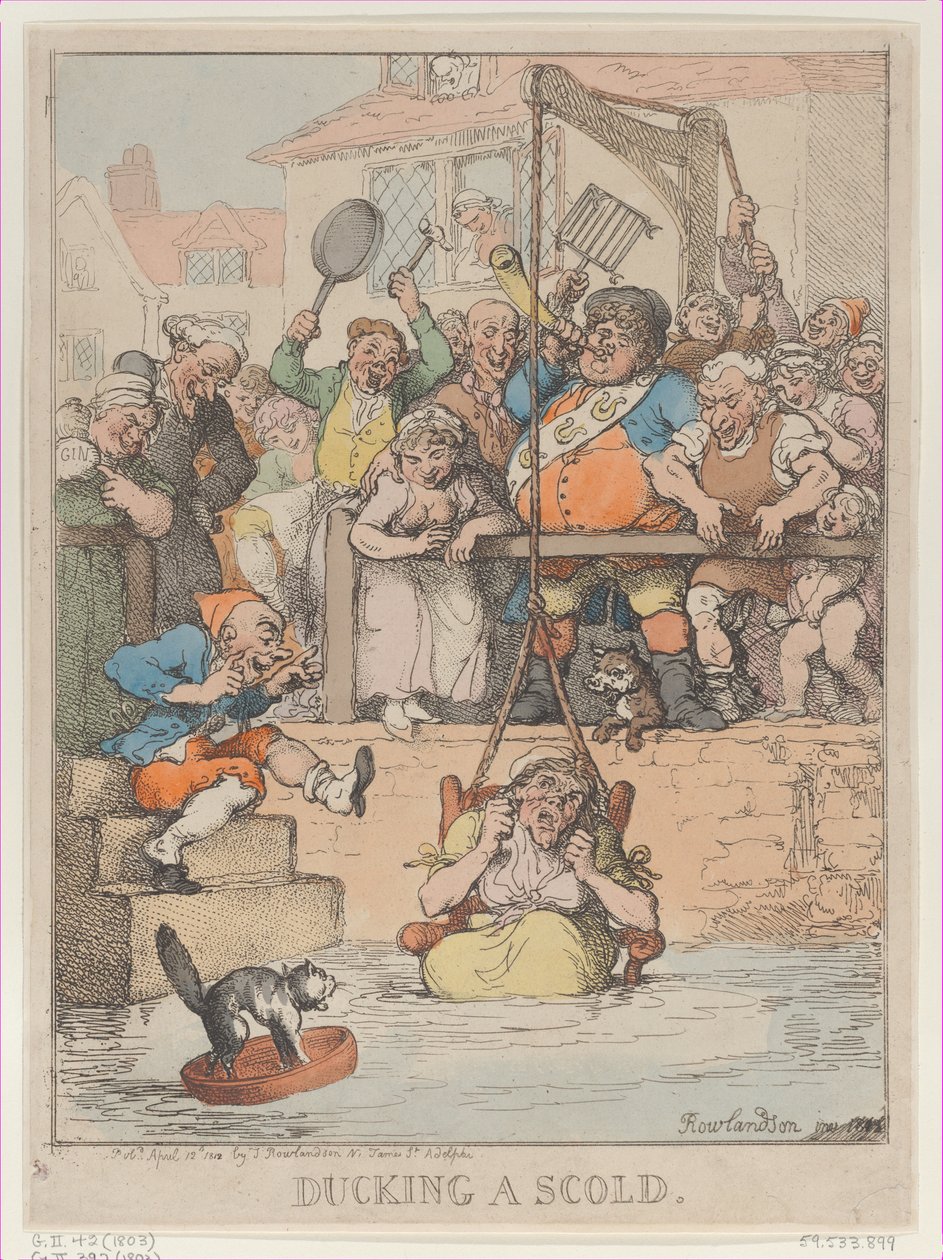 Ducking a Scold, [12 de abril de 1803], reeditado em 12 de abril de..., [12 de abril de 1803], reeditado em 12 de abril de 1812. de Thomas Rowlandson