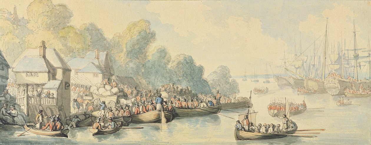 Embarque em Southampton em 20 de junho, após a ação de Lord Howe - Versão B, c.1794 (com caneta e tinta sobre grafite em papel de capa) de Thomas Rowlandson