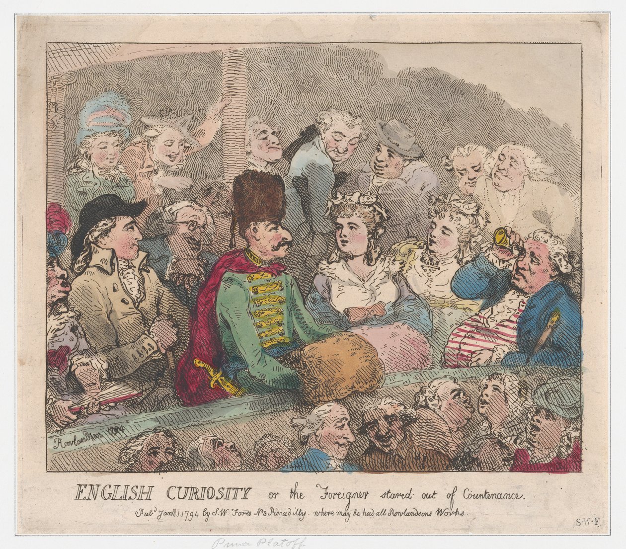 Curiosidade Inglesa ou The Foreigner Stared Out of Semblante, 1º de janeiro de 1794., 1º de janeiro de 1794. de Thomas Rowlandson