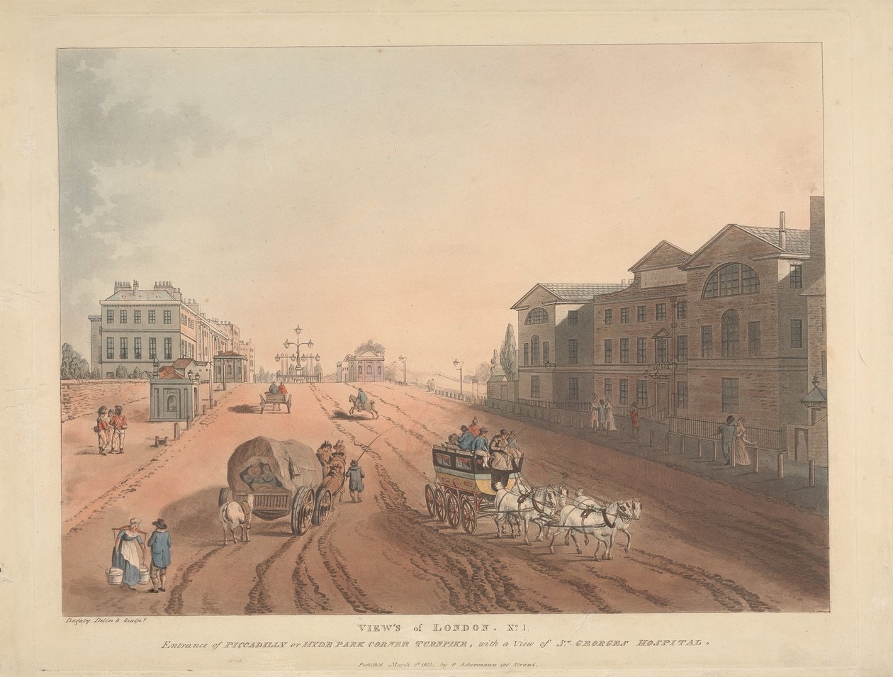 Entrada da Piccadilly ou da Hyde Park Corner Turnpike (n.º 1) de Thomas Rowlandson