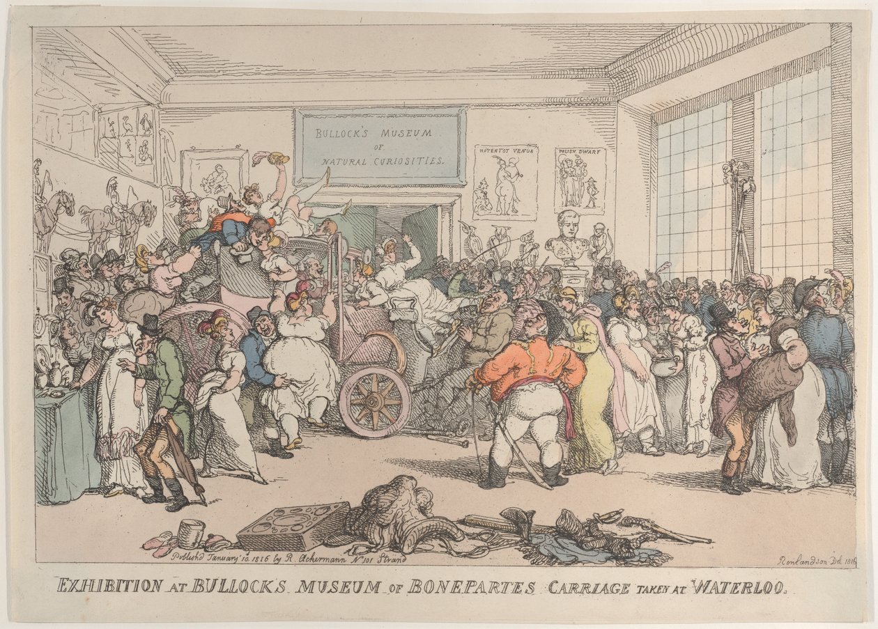 Exposição no Museu da Carruagem de Bonaparte de Bullock, tirada em Waterloo, janeiro..., 10 de janeiro de 1816. de Thomas Rowlandson