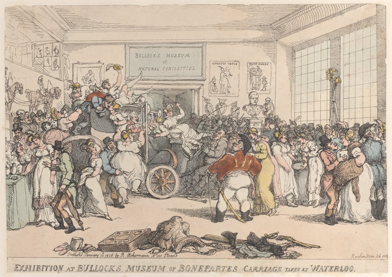 Exposição no Museu Bullock da Carruagem de Bonaparte em Waterloo, Janu..., 10 de janeiro de 1816. de Thomas Rowlandson
