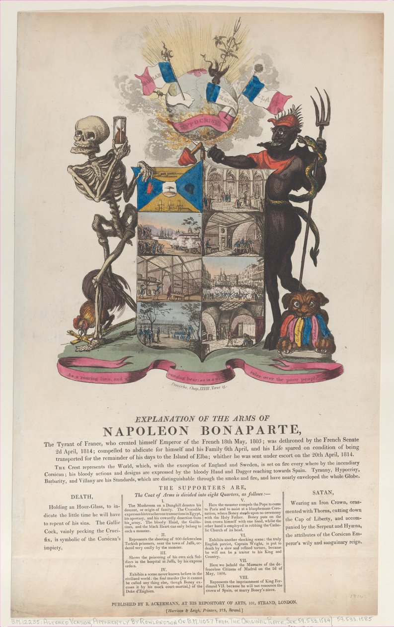 Explicação das Armas de Napoleão Bonaparte, abril de 1814., abril de 1814. de Thomas Rowlandson