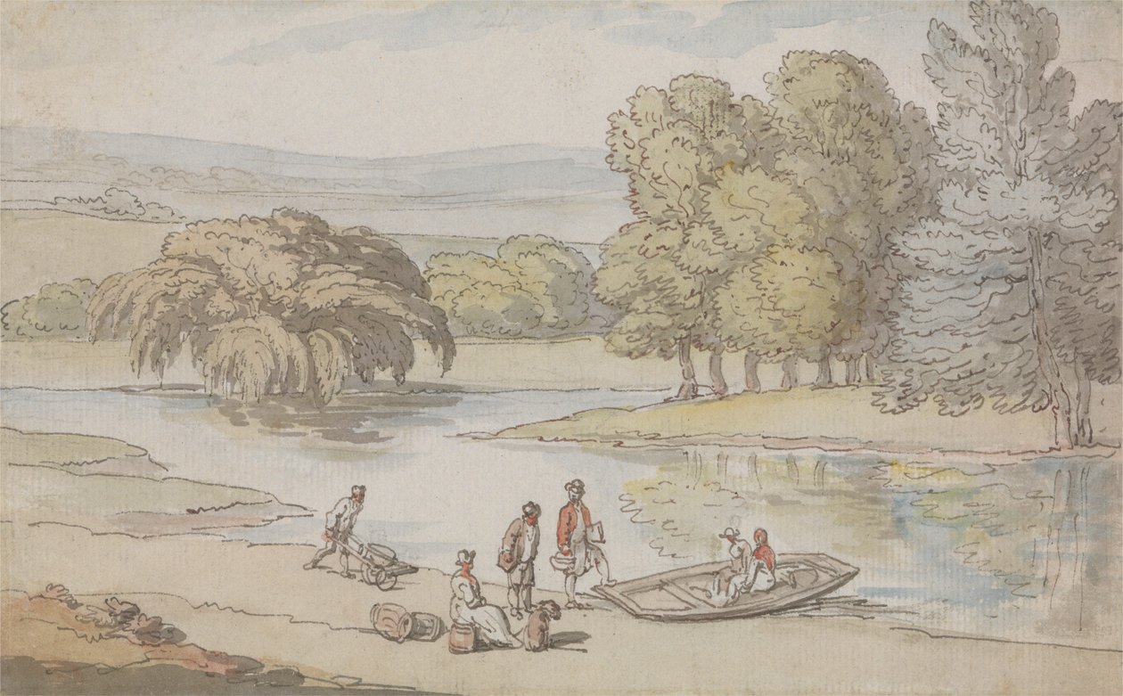 Figuras junto a um ferry de Thomas Rowlandson