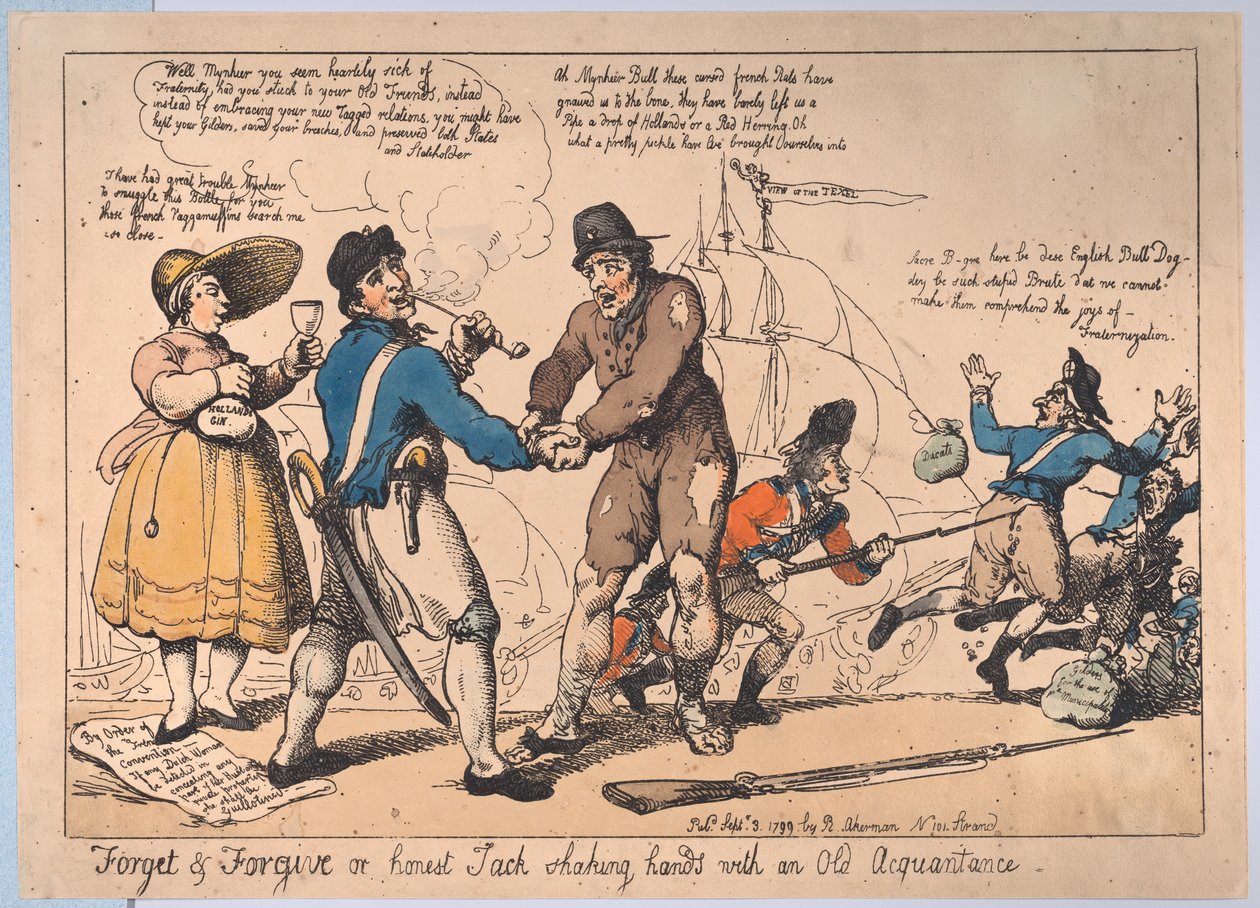 Esqueça e perdoe, ou Jack honesto apertando a mão de um velho conhecido, Se..., 3 de setembro de 1799 de Thomas Rowlandson
