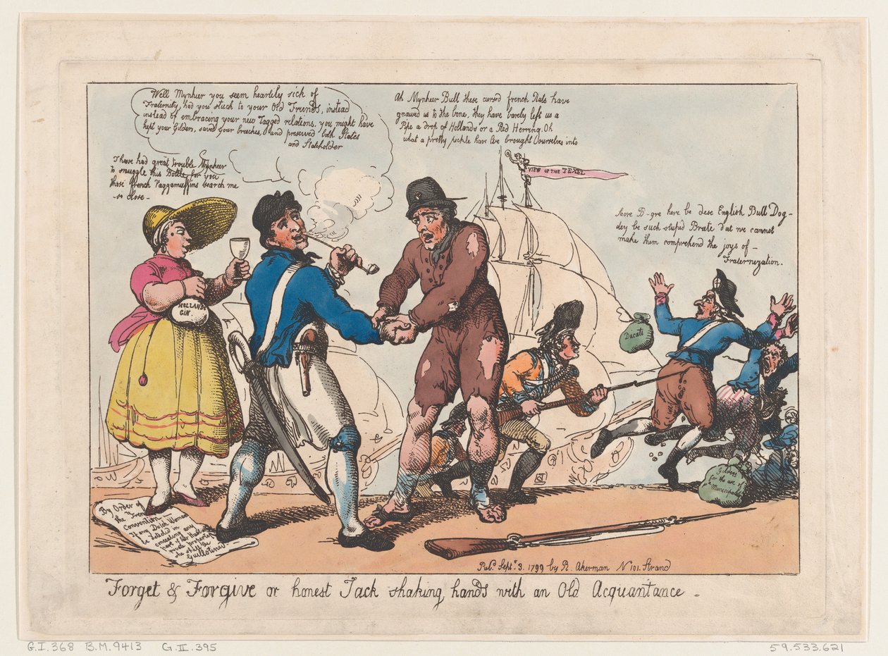 Esqueça e perdoe, ou Jack honesto apertando a mão de um velho conhecido, Se..., 3 de setembro de 1799 de Thomas Rowlandson