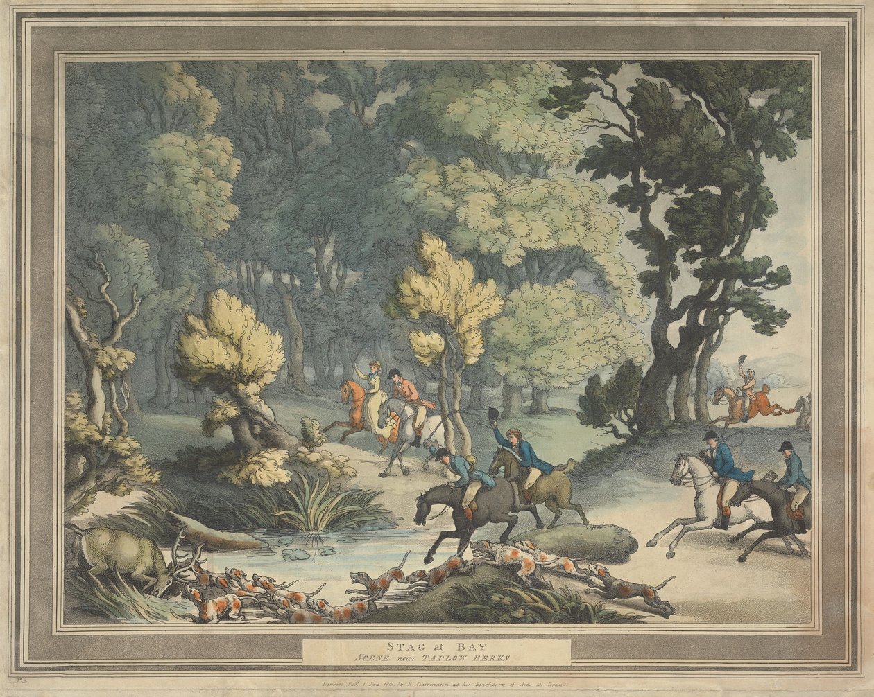 Caça à raposa [conjunto de quatro]:  2.  Veado encurralado. / Cena perto de Taplow, em Berks de Thomas Rowlandson