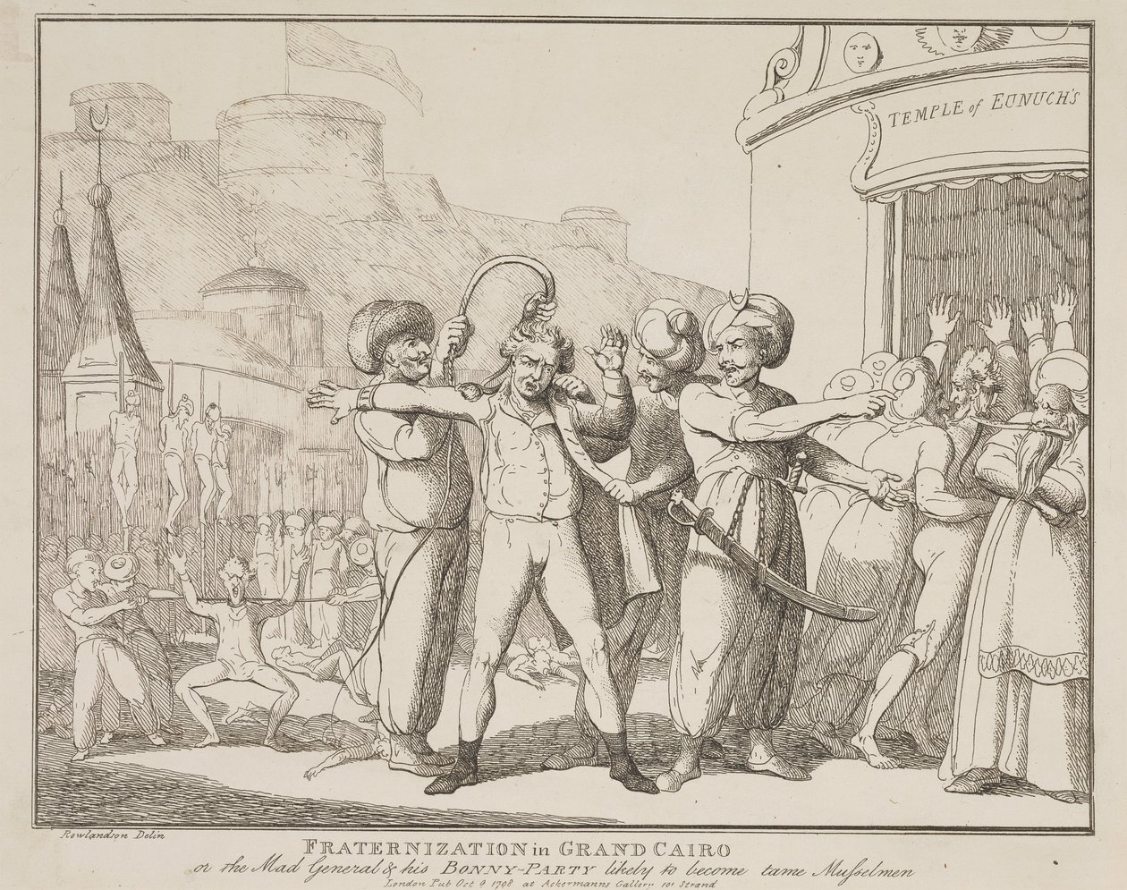 Fraternização no Grande Cairo, ou o General Louco e o seu Bando de Bonitos, que provavelmente se tornarão muçulmanos mansos de Thomas Rowlandson