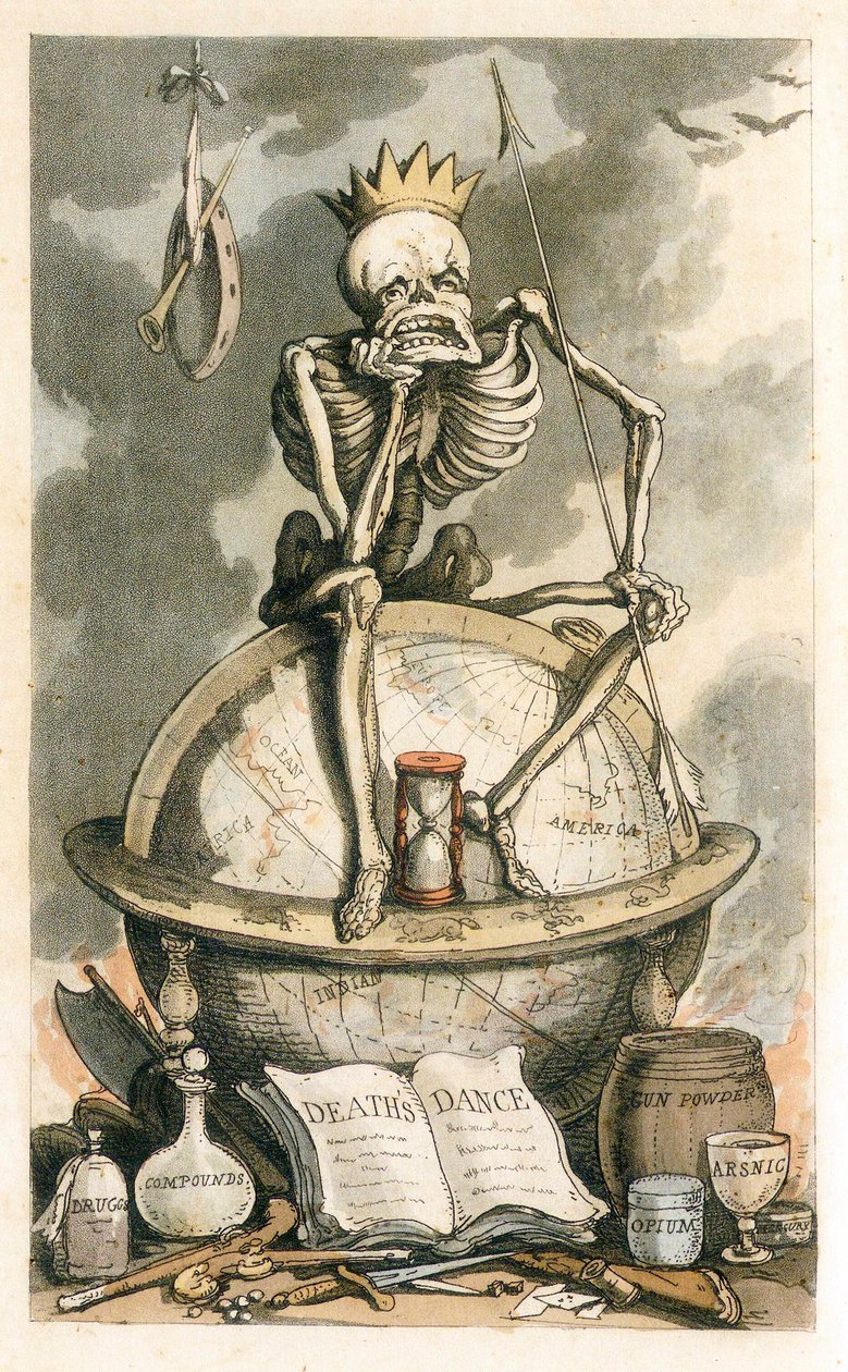 Frontispício de The English Dance of Death, pub. 1815 gravura colorida, 1815. de Thomas Rowlandson