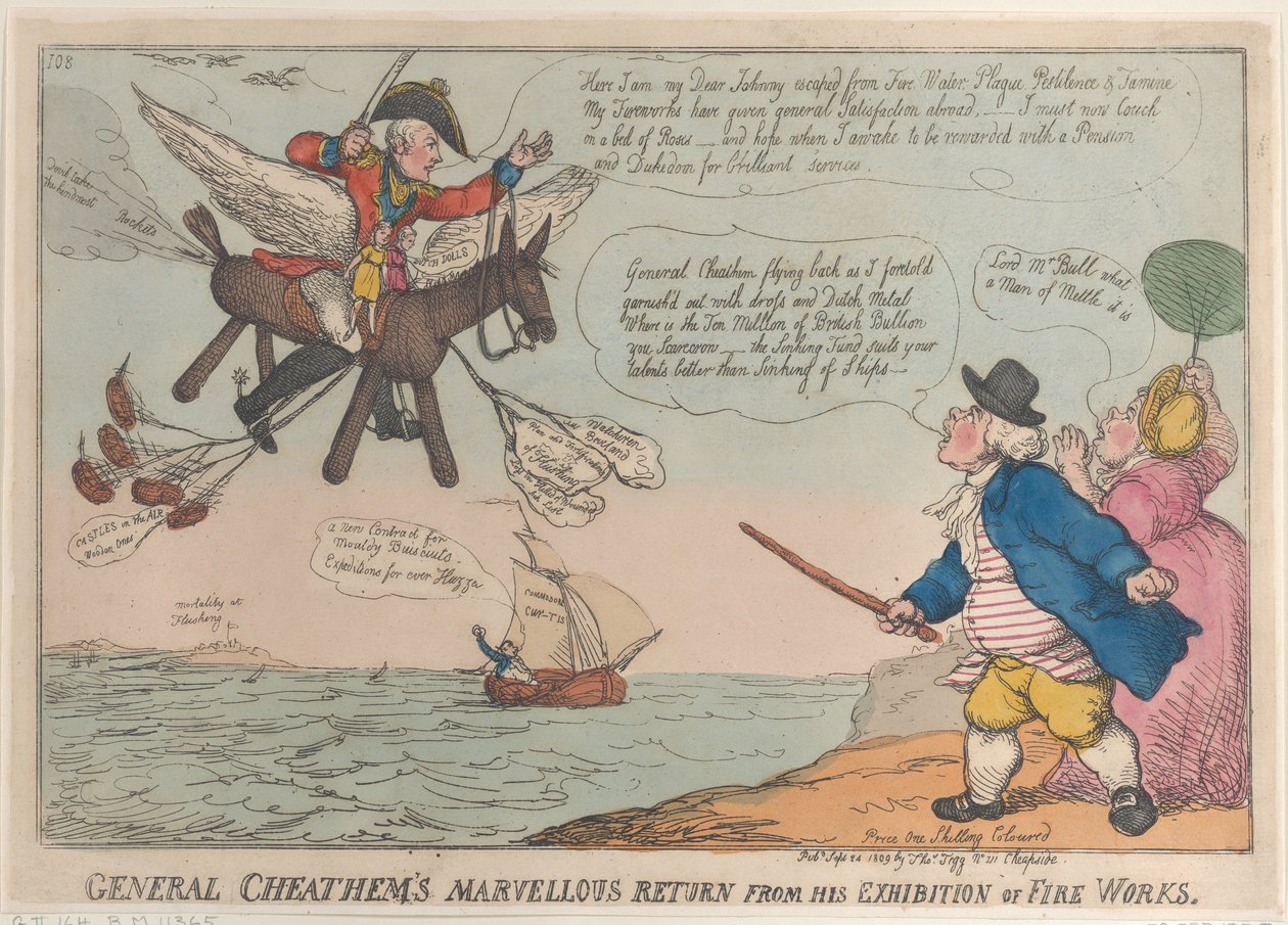 Maravilhoso retorno do general Cheathem de sua exposição de fogos de artifício, setembro..., 24 de setembro de 1809. de Thomas Rowlandson