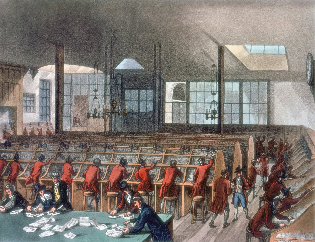 Correio Geral, Lombard Street, Londres, 1808 de Thomas Rowlandson