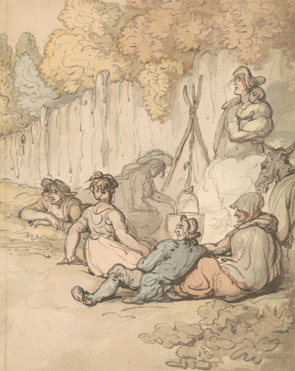 Ciganos a cozinhar numa fogueira de Thomas Rowlandson