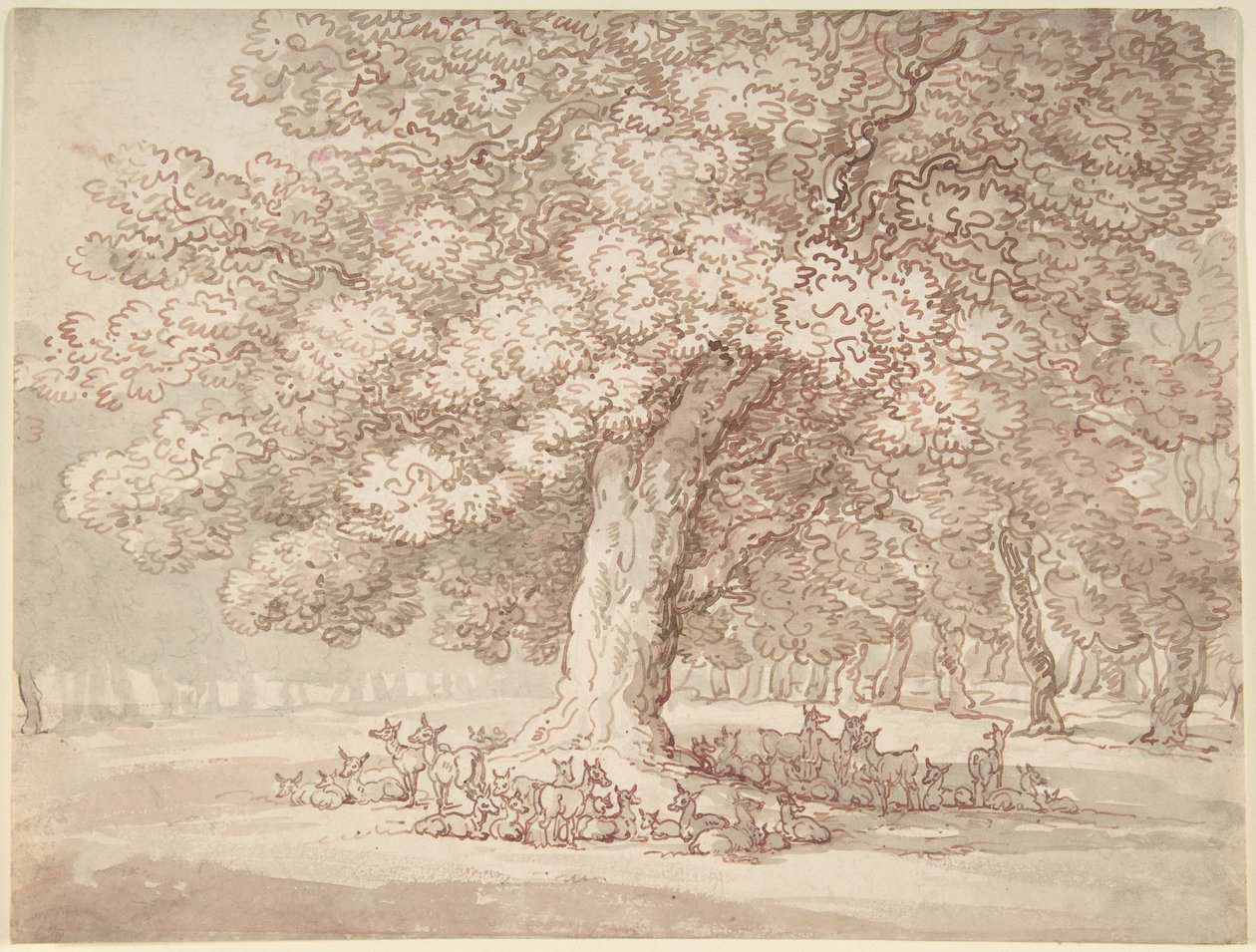 Manada de veados debaixo de um carvalho de Thomas Rowlandson