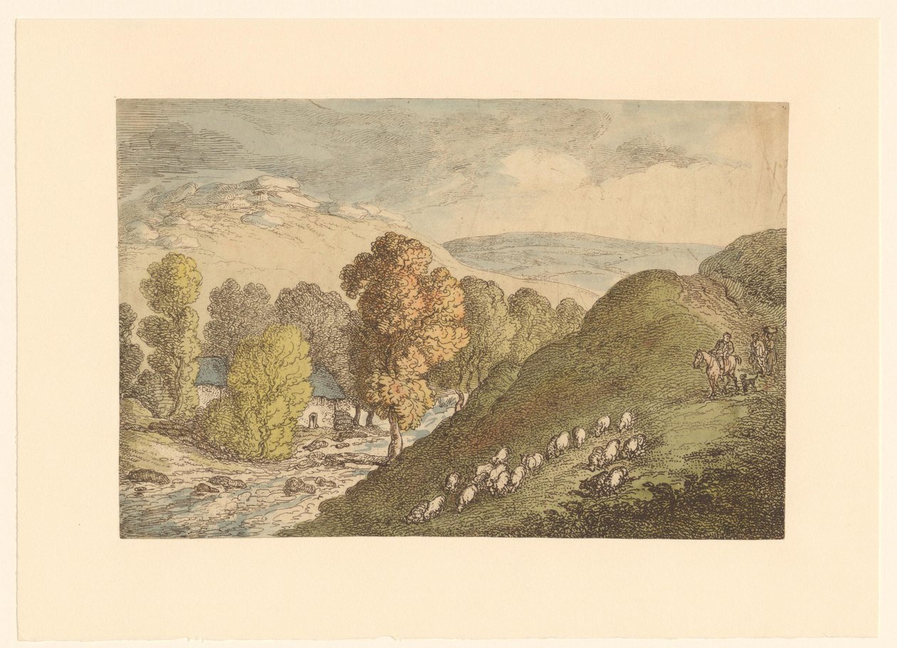 Paisagem montanhosa com ovelhas de Thomas Rowlandson